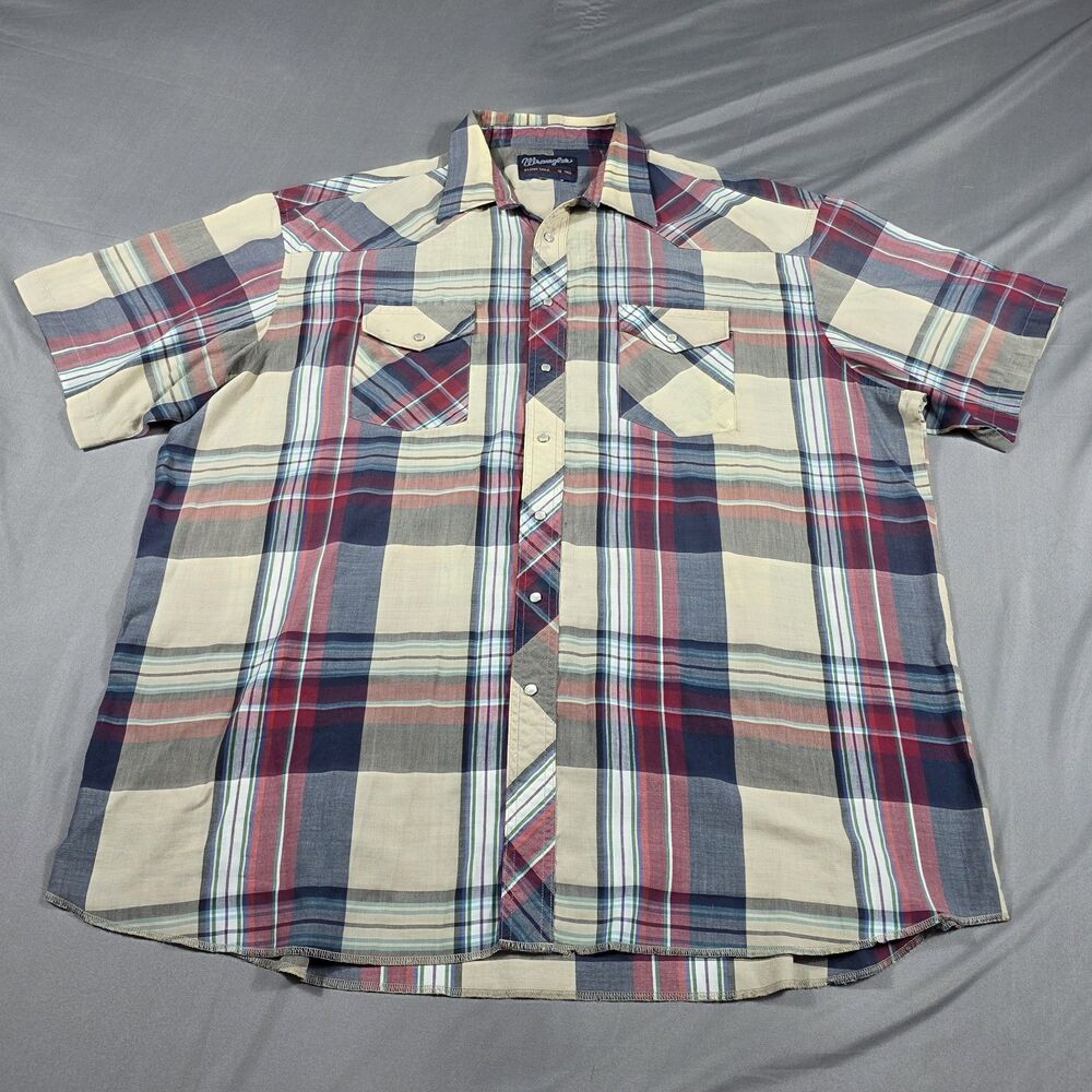 VTG Wrangler X-Long Tails Pearl Snap Button Up Shirt Western Plaid SZ 19 Tall